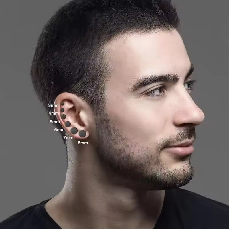 Stainless Steel Round Black Ear Studs