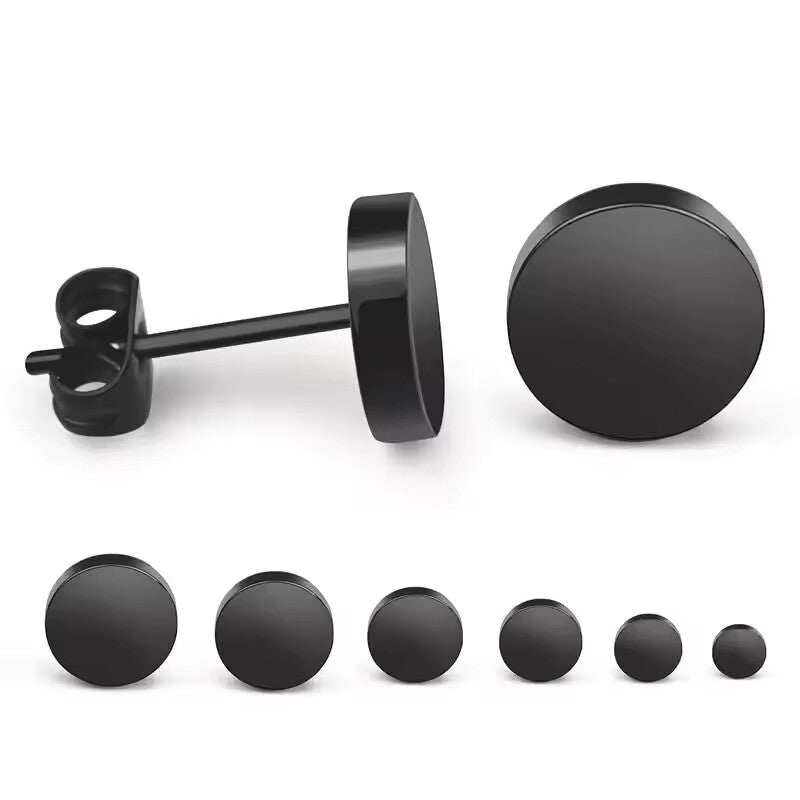 Stainless Steel Round Black Ear Studs