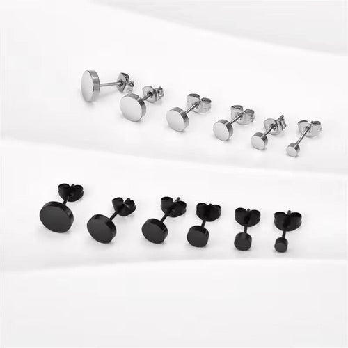 Stainless Steel Round Black Ear Studs