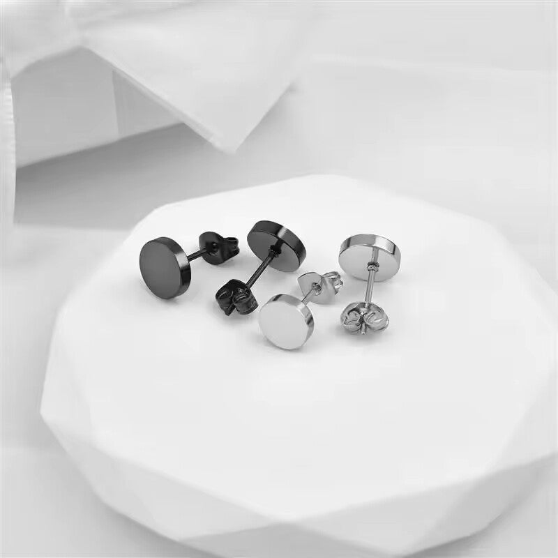Stainless Steel Round Black Ear Studs