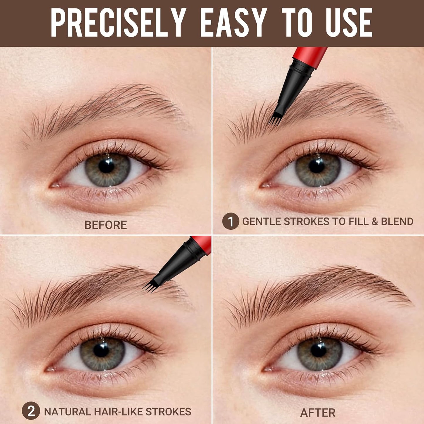 Hair-Like 4-Tip Waterproof Eyebrow Pen (2 Pack)