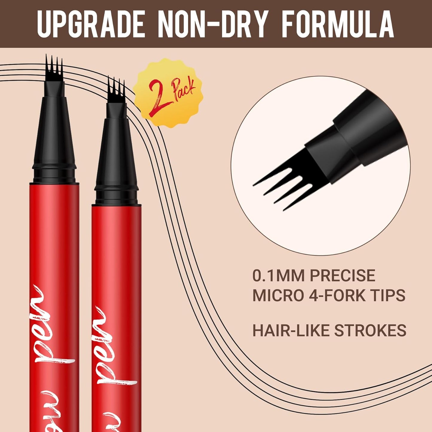 Hair-Like 4-Tip Waterproof Eyebrow Pen (2 Pack)