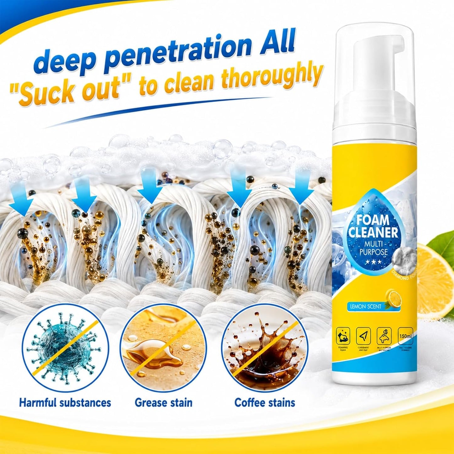🏆LAST DAY -BUY 2 GET 1 FREE!!🧼✨4-in-1 Multi-Enzyme Premium Lemon Fresh Foam Cleaner