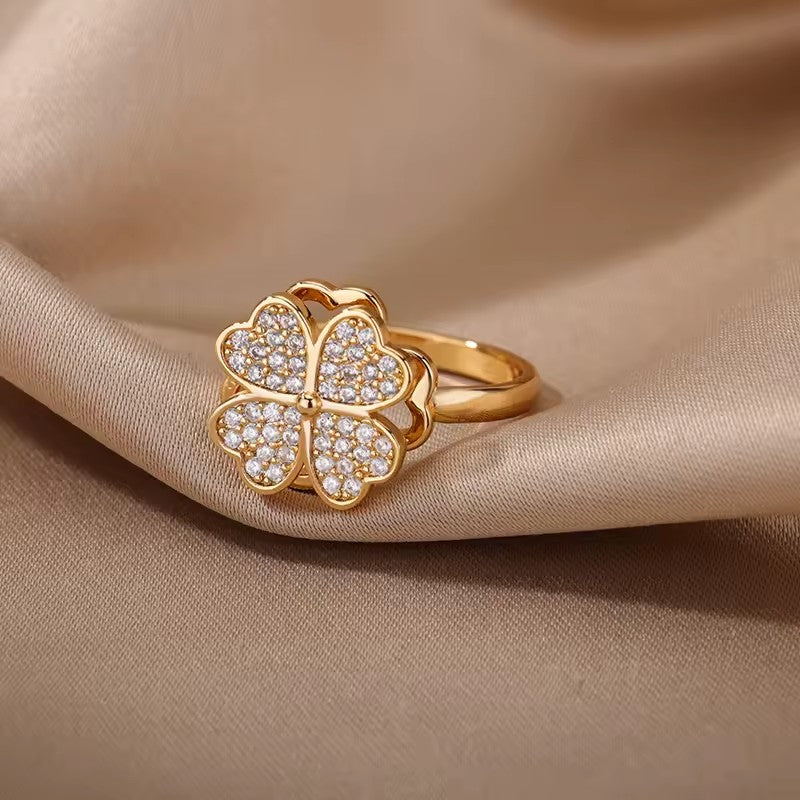 Zircon Rotatable Four Leaf Clover Rings