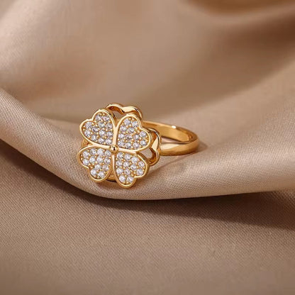Zircon Rotatable Four Leaf Clover Rings