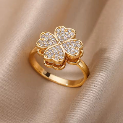 Zircon Rotatable Four Leaf Clover Rings