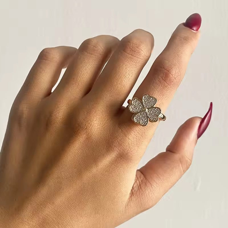 Zircon Rotatable Four Leaf Clover Rings