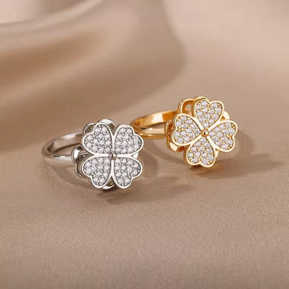 Zircon Rotatable Four Leaf Clover Rings