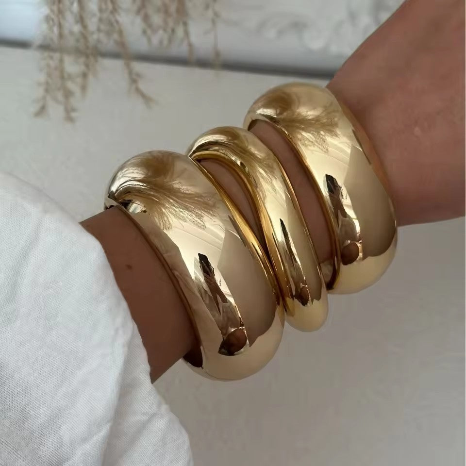  Exaggerated Smooth Irregular Wide Spring Bangles for Women