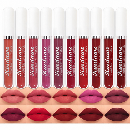 💜 10-Color Velvet Matte Lip Gloss Set – Long Lasting Waterproof Formula