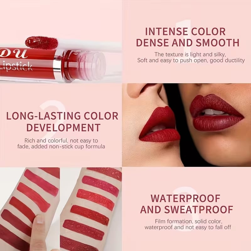 💜 10-Color Velvet Matte Lip Gloss Set – Long Lasting Waterproof Formula